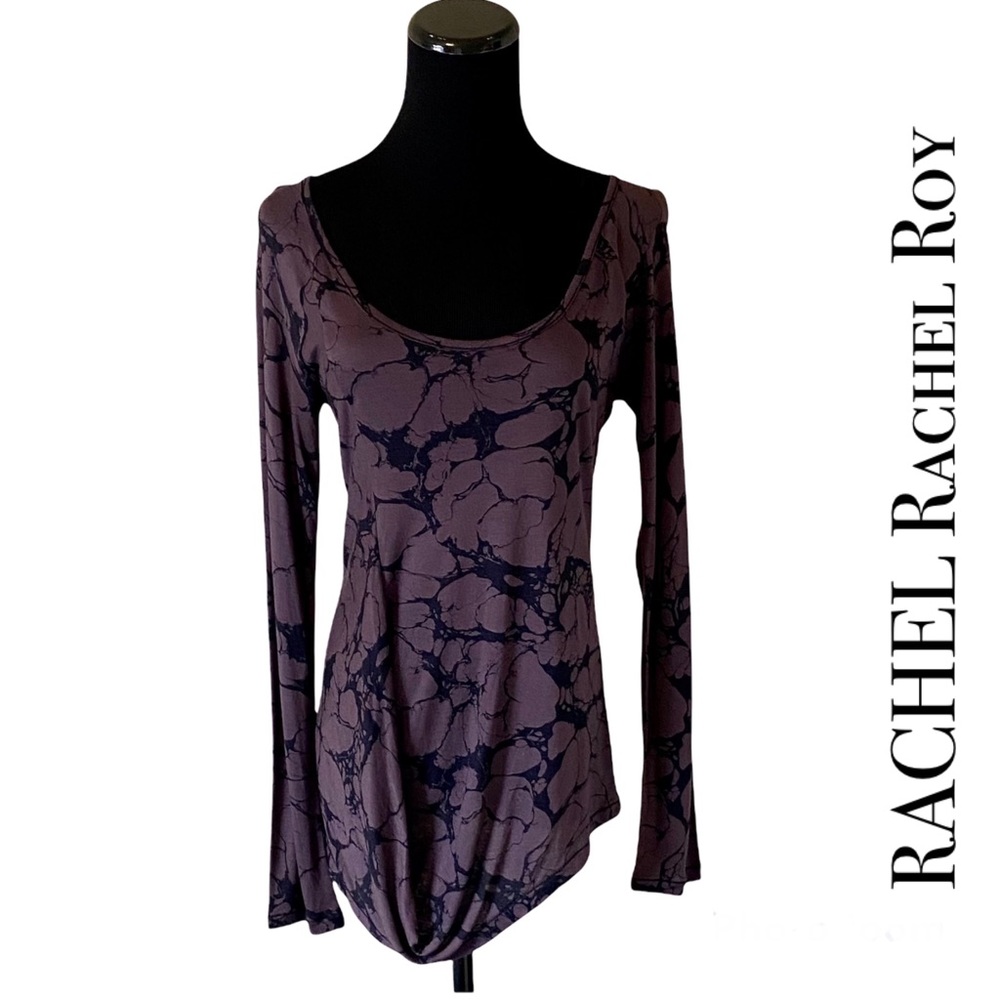 RACHEL Rachel Roy Long-Sleeve Purple & Black Draped Top EUC Size Small